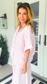The Marlow Linen Italian Button Top- Light Pink