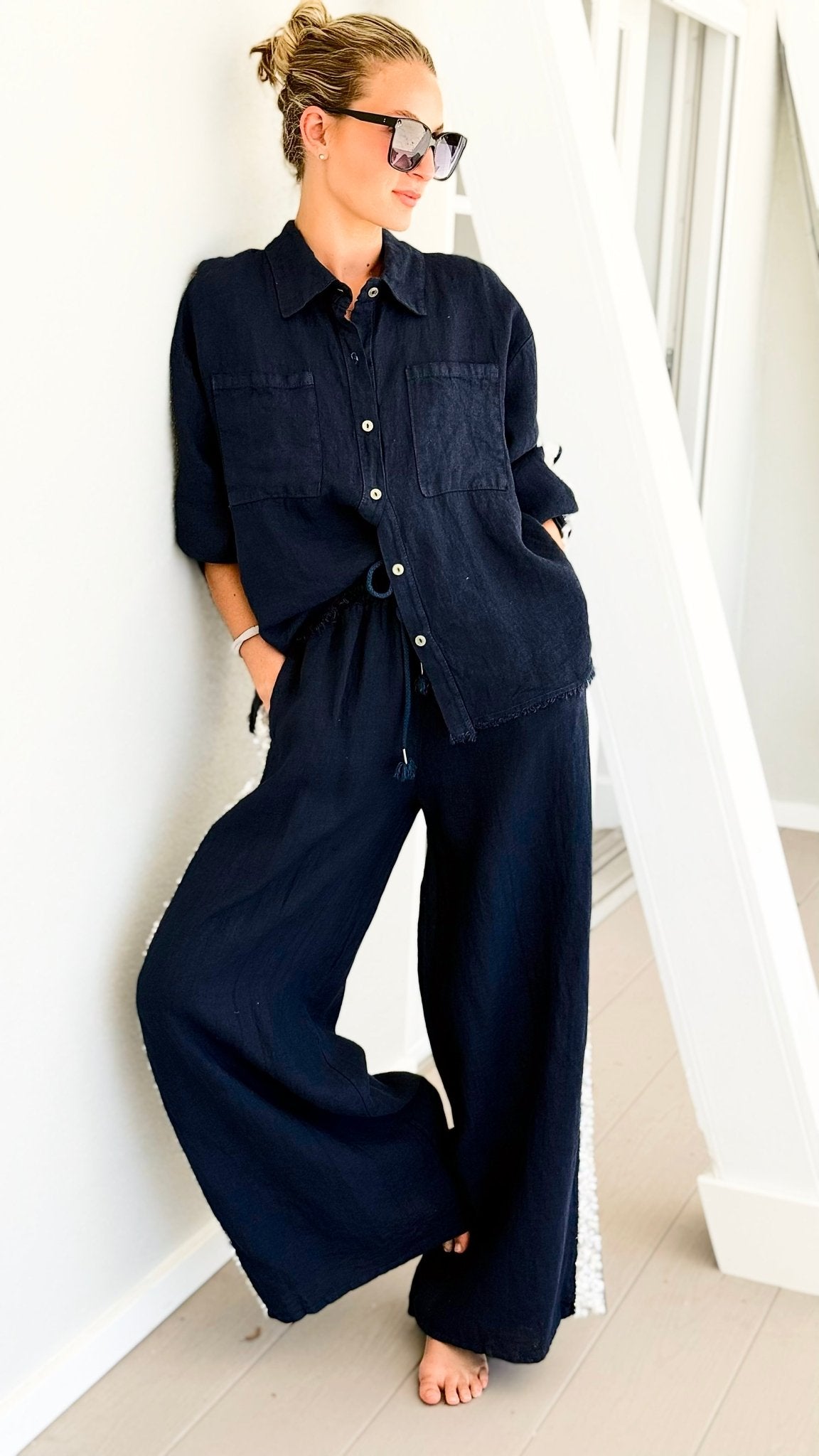 The Miami Linen Italian Pant - Navy