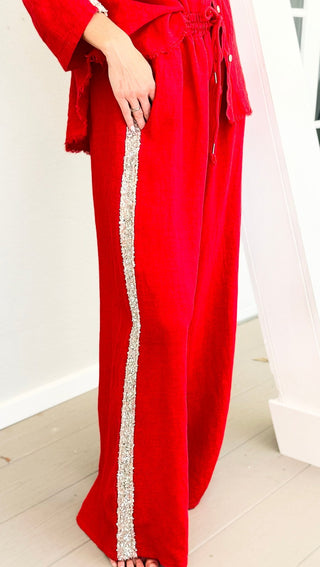 The Miami Linen Italian Pant - Red