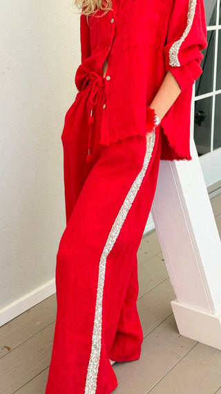 The Miami Linen Italian Pant - Red