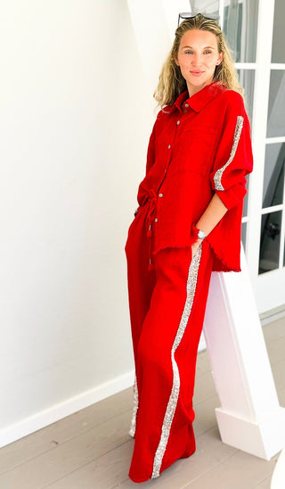 The Miami Linen Italian Pant - Red