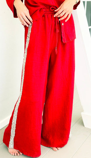 The Miami Linen Italian Pant - Red