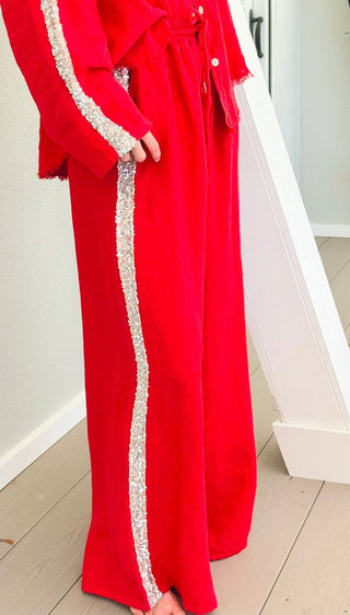 The Miami Linen Italian Pant - Red