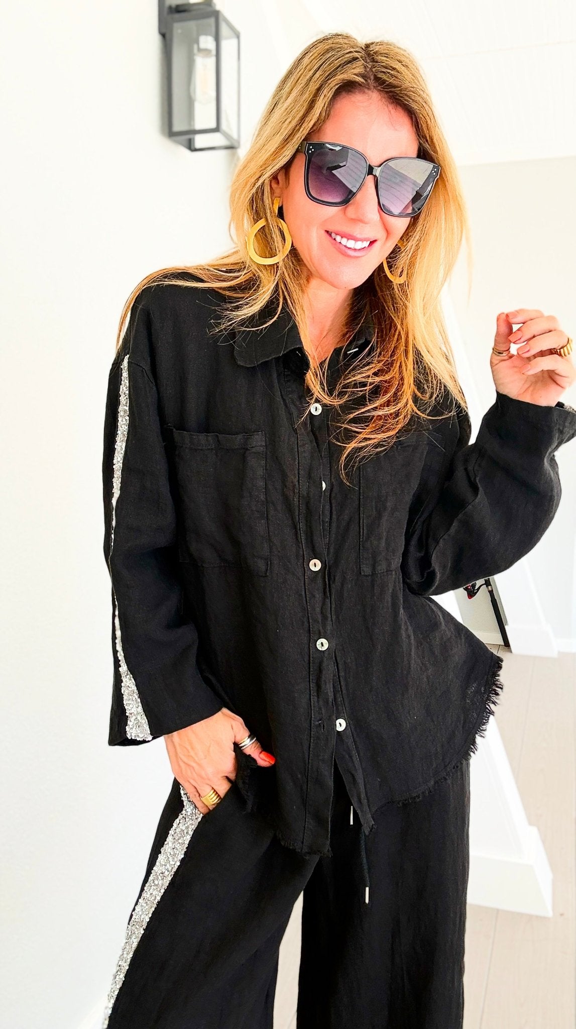 The Miami Linen Italian Top - Black
