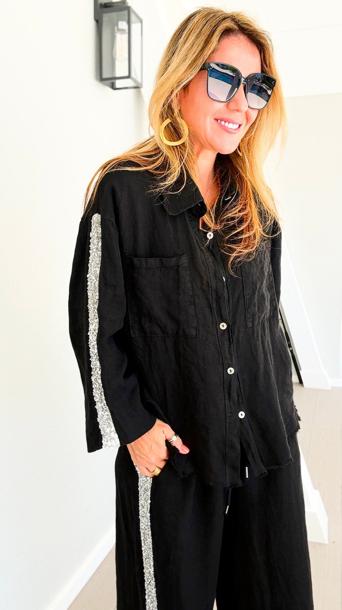 The Miami Linen Italian Top - Black