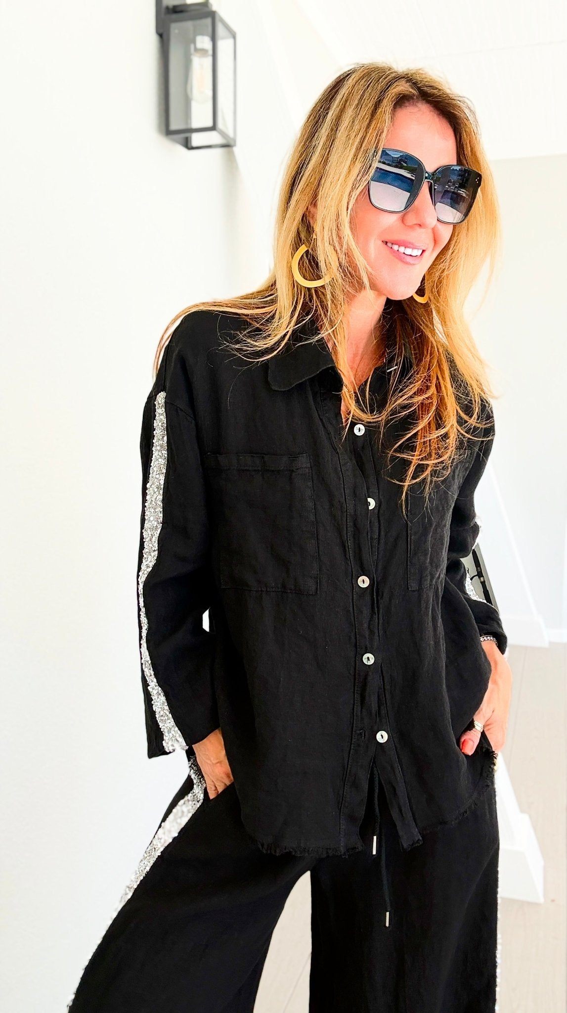 The Miami Linen Italian Top - Black
