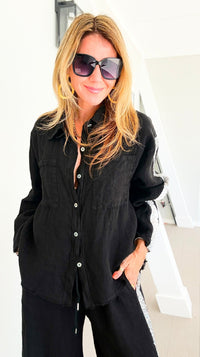The Miami Linen Italian Top - Black