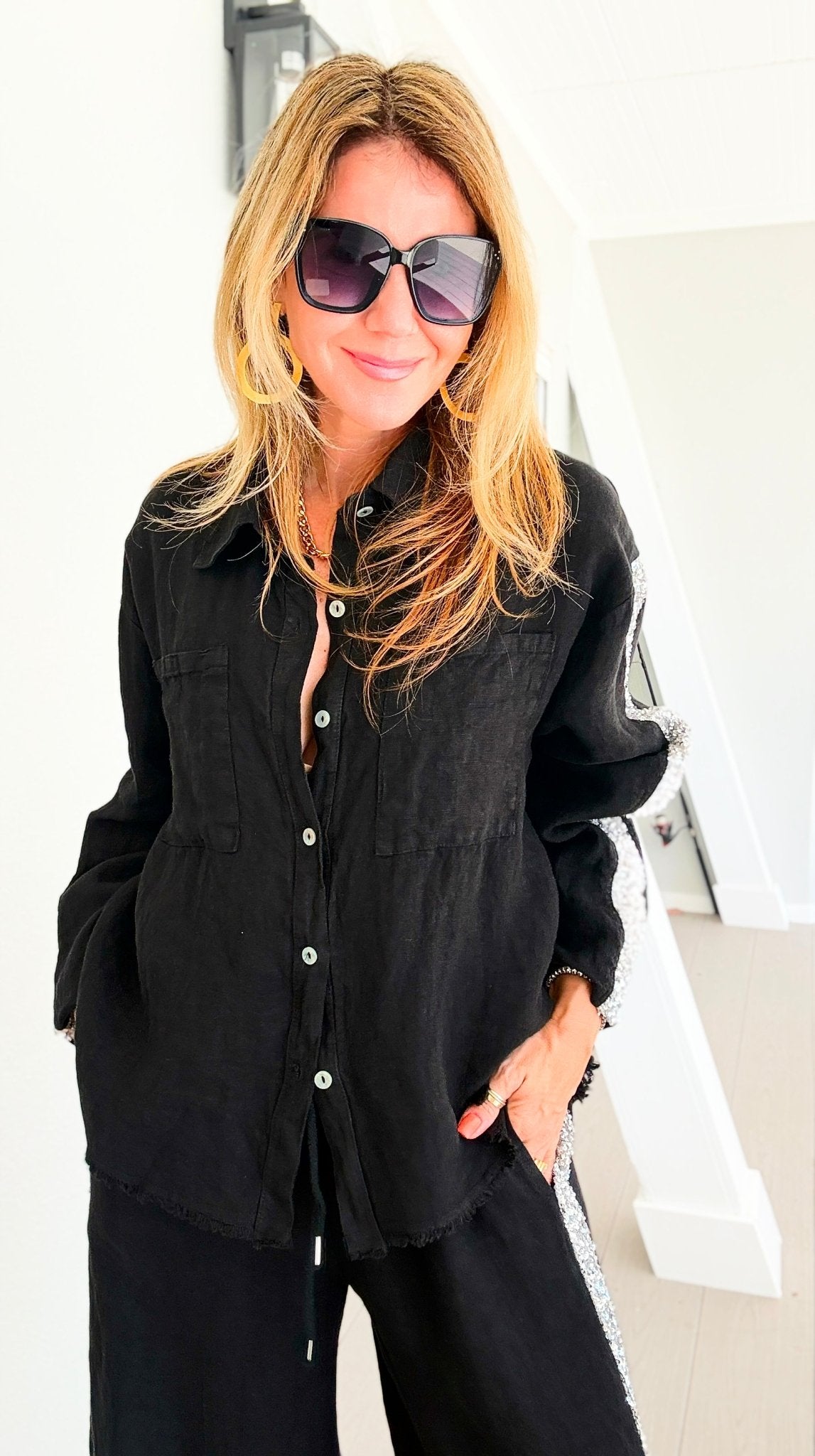 The Miami Linen Italian Top - Black