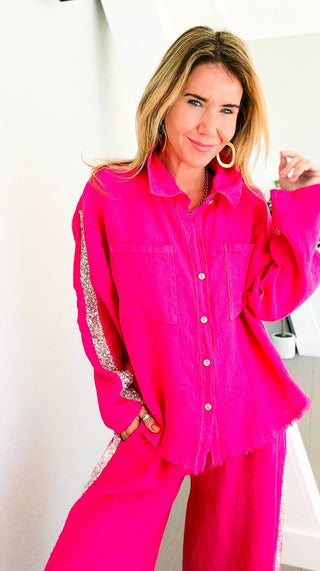 The Miami Linen Italian Top - Fuchsia