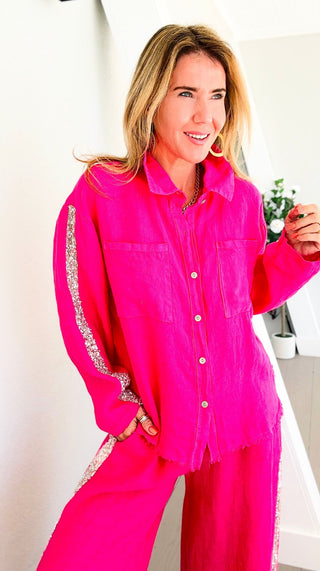 The Miami Linen Italian Top - Fuchsia