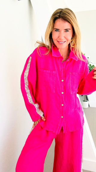 The Miami Linen Italian Top - Fuchsia
