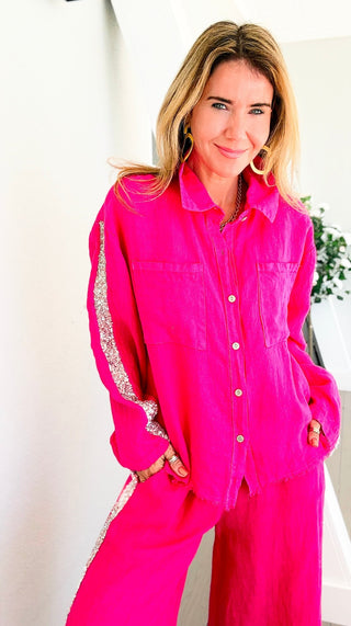 The Miami Linen Italian Top - Fuchsia