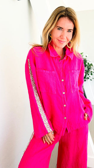 The Miami Linen Italian Top - Fuchsia