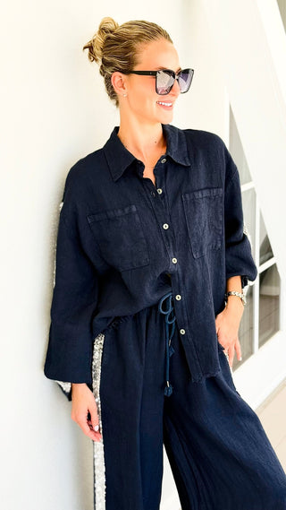The Miami Linen Italian Top - Navy