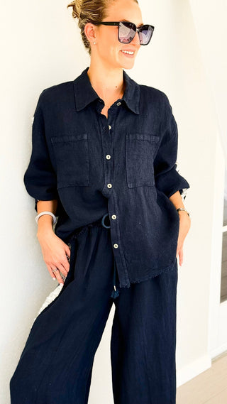 The Miami Linen Italian Top - Navy