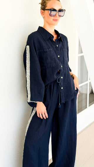 The Miami Linen Italian Top - Navy