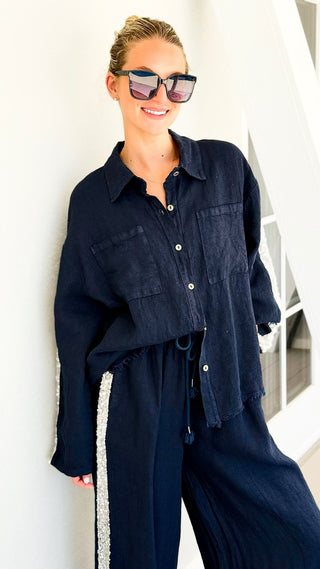 The Miami Linen Italian Top - Navy