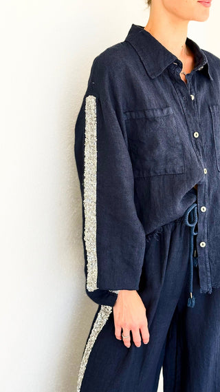 The Miami Linen Italian Top - Navy