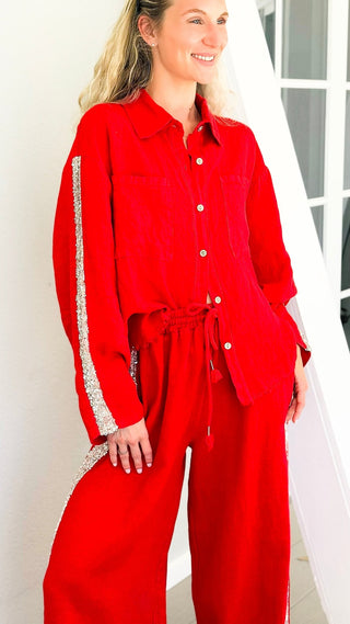 The Miami Linen Italian Top - Red