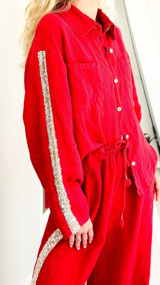 The Miami Linen Italian Top - Red