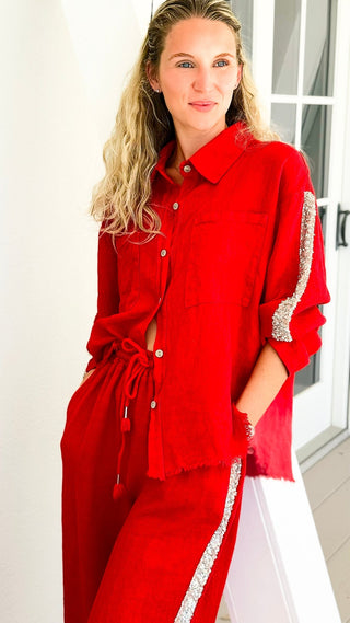 The Miami Linen Italian Top - Red