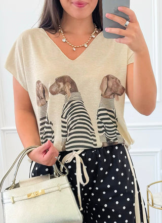 Three Attitudes Dog Italian Lurex Sleeveless Top