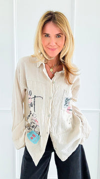 Ticket To Love Italian Button Down Top-110 Long Sleeve Tops-GI STUDIO-Coastal Bloom Boutique, find the trendiest versions of the popular styles and looks Located in Indialantic, FL