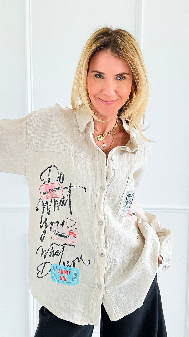 Ticket To Love Italian Button Down Top-110 Long Sleeve Tops-GI STUDIO-Coastal Bloom Boutique, find the trendiest versions of the popular styles and looks Located in Indialantic, FL