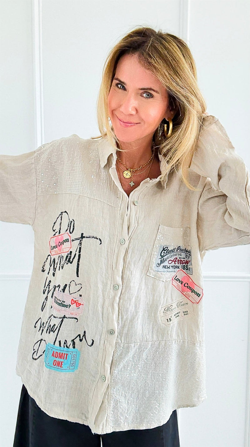 Ticket To Love Italian Button Down Top-110 Long Sleeve Tops-GI STUDIO-Coastal Bloom Boutique, find the trendiest versions of the popular styles and looks Located in Indialantic, FL