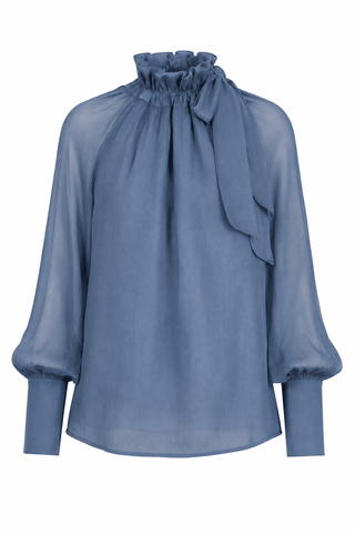 Tie Neck Blouse Top - Slate