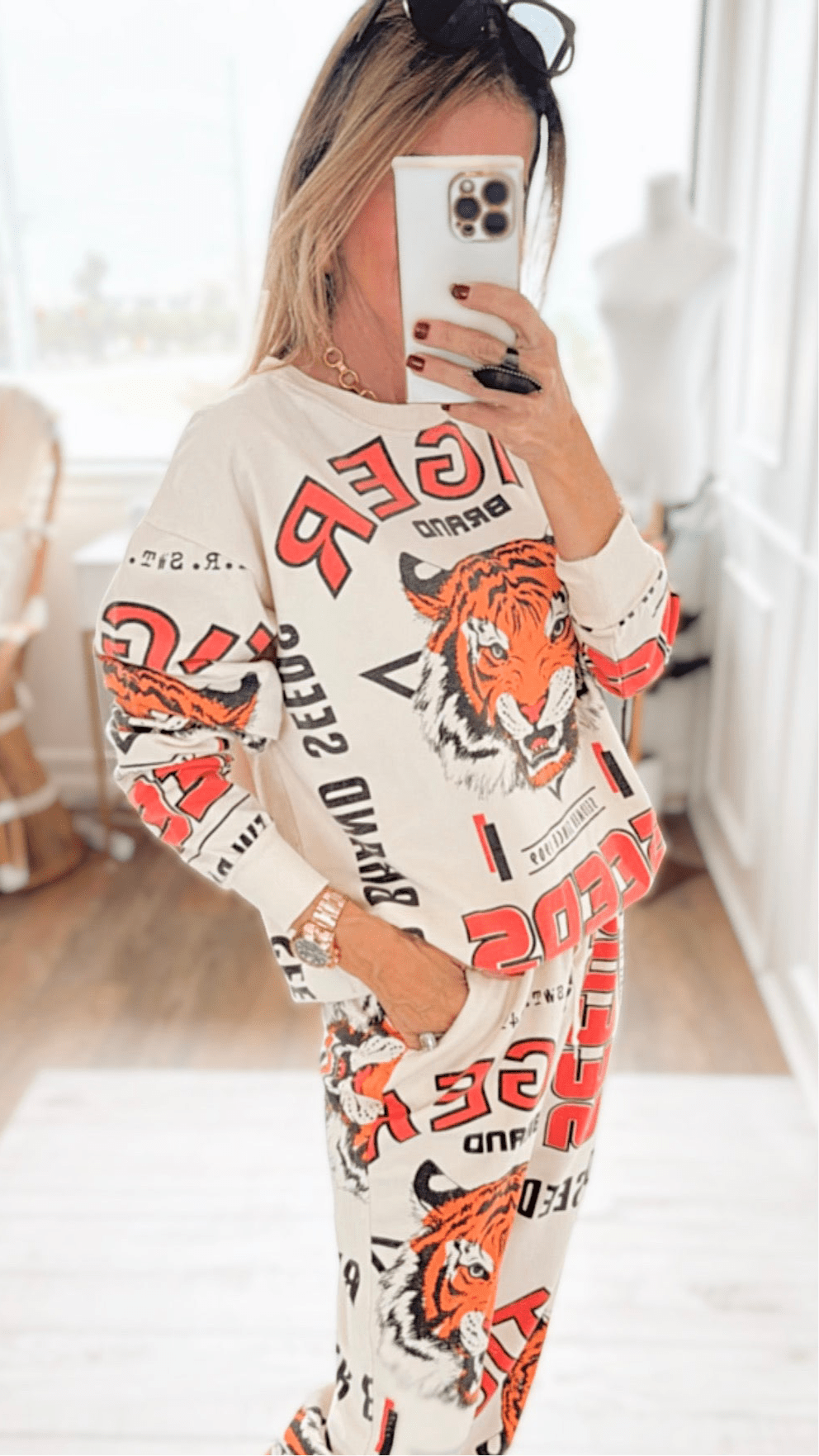 Tiger Seeds-Block Print Sweatshirt-110 Long Sleeve Tops-L.A SOUL-Coastal Bloom Boutique, find the trendiest versions of the popular styles and looks Located in Indialantic, FL