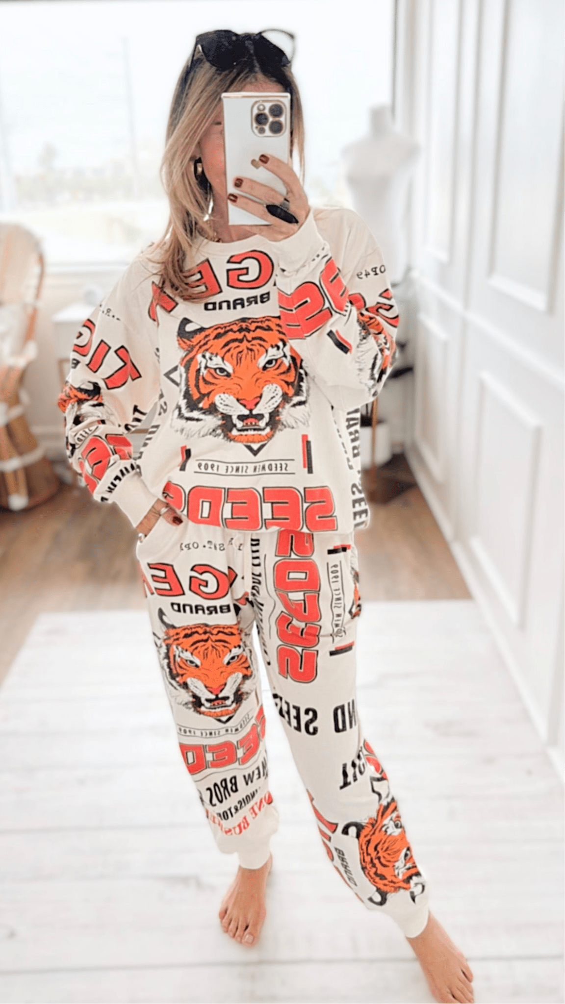 Tiger Seeds-Block Print Sweatshirt-110 Long Sleeve Tops-L.A SOUL-Coastal Bloom Boutique, find the trendiest versions of the popular styles and looks Located in Indialantic, FL