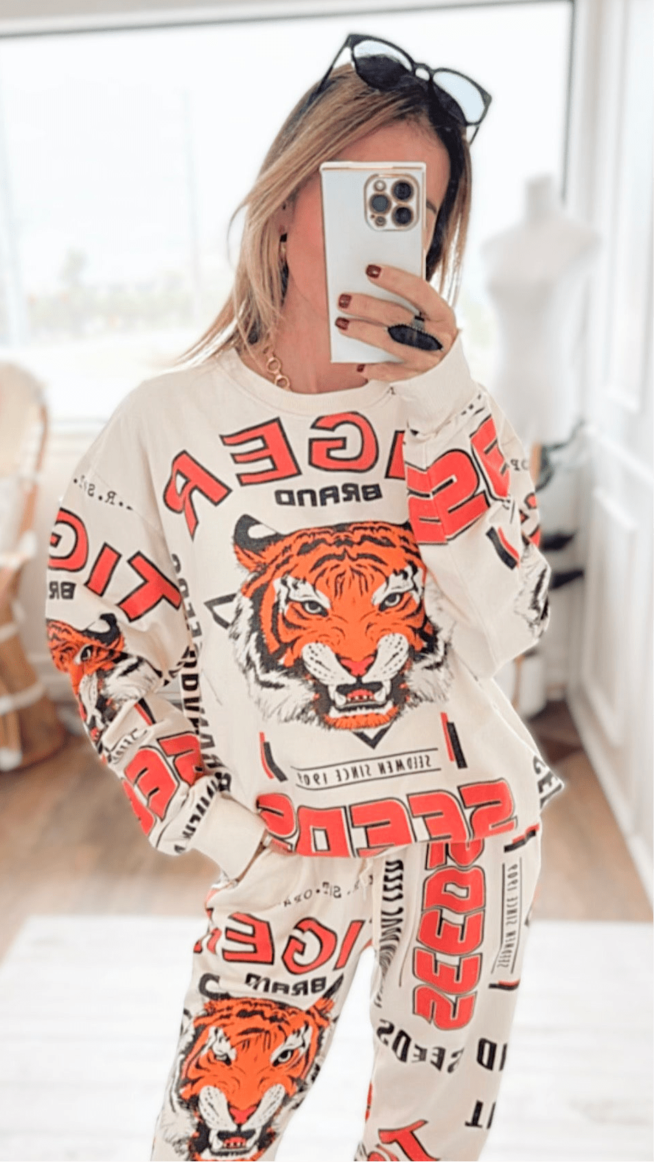 Tiger Seeds-Block Print Sweatshirt-110 Long Sleeve Tops-L.A SOUL-Coastal Bloom Boutique, find the trendiest versions of the popular styles and looks Located in Indialantic, FL