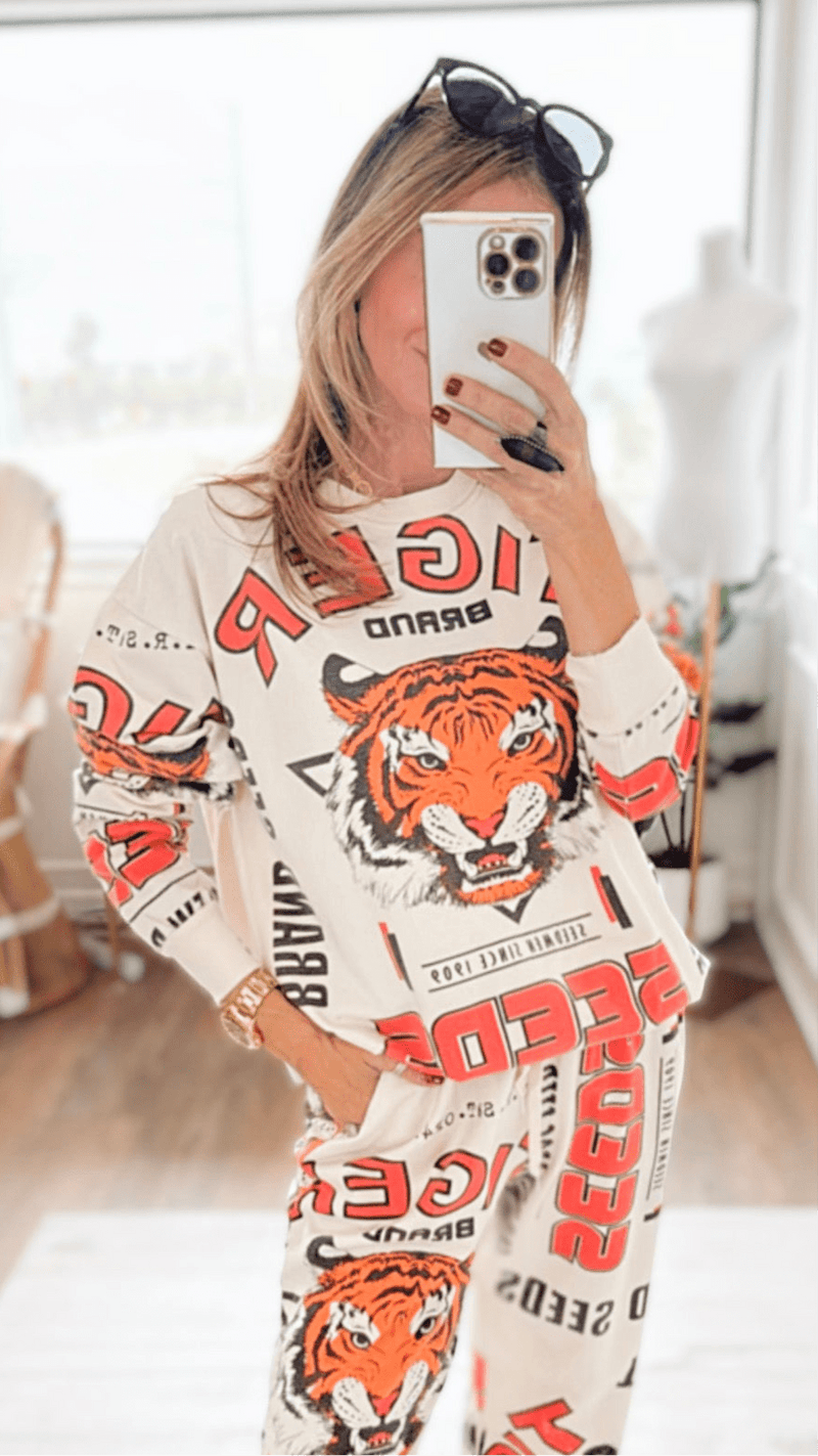 Tiger Seeds-Block Print Sweatshirt-110 Long Sleeve Tops-L.A SOUL-Coastal Bloom Boutique, find the trendiest versions of the popular styles and looks Located in Indialantic, FL