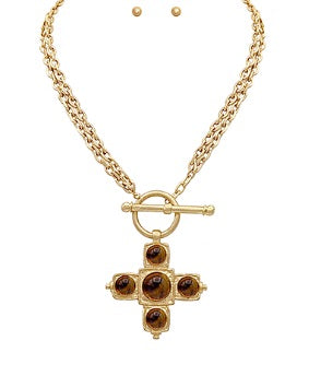 Cathedral Pearl Cross Necklace Set - Tortoise/Gold-230 Jewelry-GS JEWELRY-Coastal Bloom Boutique, find the trendiest versions of the popular styles and looks Located in Indialantic, FL