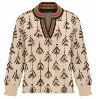 Tree Print Split Neck Top