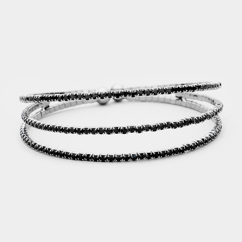 Triple Dazzle Cuff Bracelet - Jet Black-230 Jewelry-NYW-Coastal Bloom Boutique, find the trendiest versions of the popular styles and looks Located in Indialantic, FL