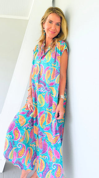 Tropic Paisley Italian Button Dress
