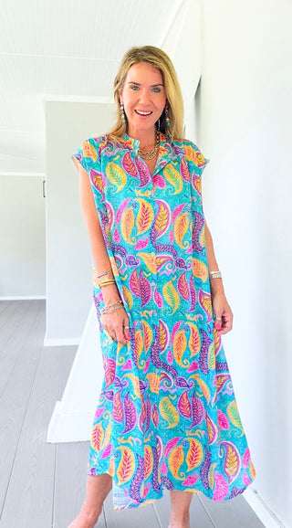 Tropic Paisley Italian Button Dress
