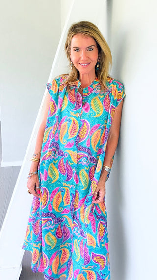 Tropic Paisley Italian Button Dress