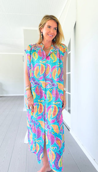 Tropic Paisley Italian Button Dress