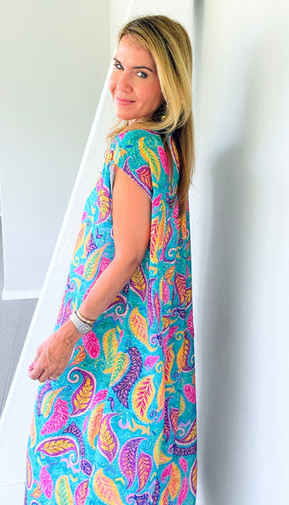 Tropic Paisley Italian Button Dress