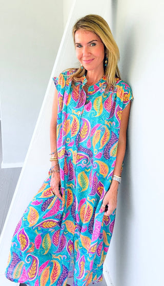 Tropic Paisley Italian Button Dress