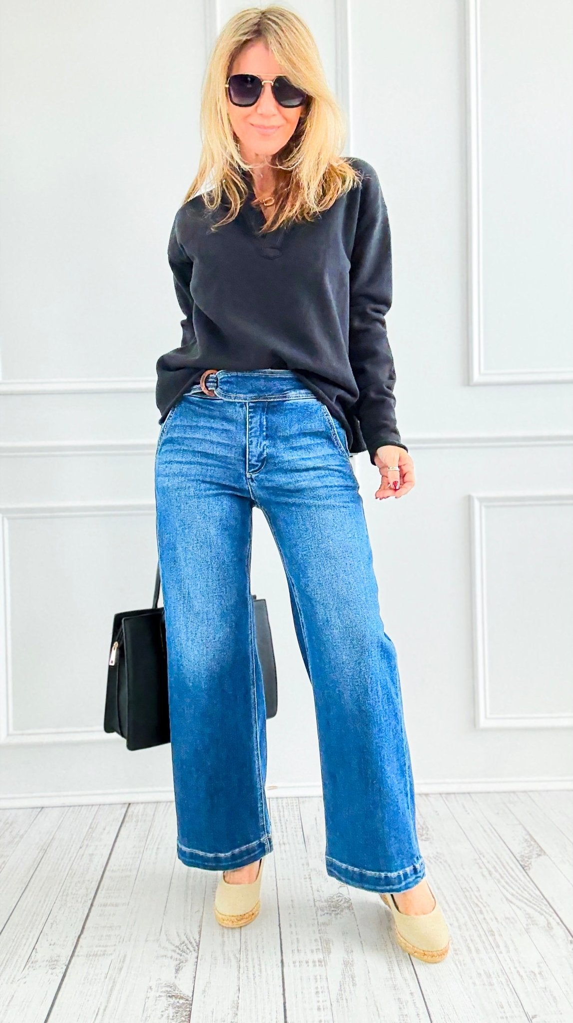 Tummy Control Wide Crop Jeans-190 Denim-RISEN JEANS-Coastal Bloom Boutique, find the trendiest versions of the popular styles and looks Located in Indialantic, FL