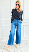 Tummy Control Wide Crop Jeans-190 Denim-RISEN JEANS-Coastal Bloom Boutique, find the trendiest versions of the popular styles and looks Located in Indialantic, FL