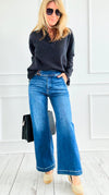Tummy Control Wide Crop Jeans-190 Denim-RISEN JEANS-Coastal Bloom Boutique, find the trendiest versions of the popular styles and looks Located in Indialantic, FL