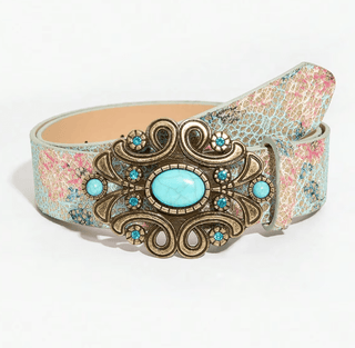 Turquoise Floral Buckle Belt
