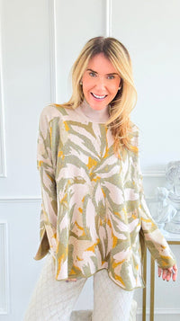 Turtle Neck Print Shimmer Sweater-140 Sweaters-Rousseau-Coastal Bloom Boutique, find the trendiest versions of the popular styles and looks Located in Indialantic, FL