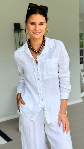 Tuscany Linen Italian Button Top- White