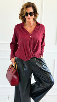 Twist Of Elegance Italian Button Top-110 Long Sleeve Tops-MAY MODA-Coastal Bloom Boutique, find the trendiest versions of the popular styles and looks Located in Indialantic, FL